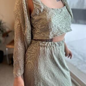 Alex Evening Women’s Medium Set Blue Silk Blend Sequined Floral Skirt Vintage